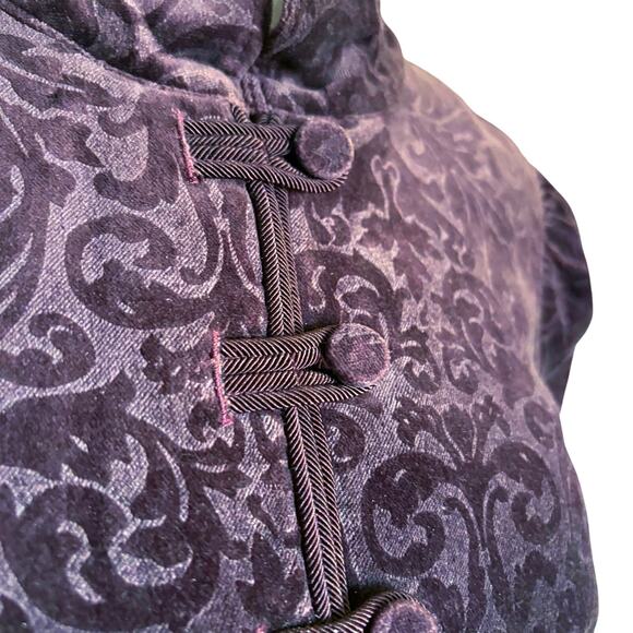 Velvet Burnout DarkAcademia Romance Victorian  12 Burgundy Mandarin Collar Goth - Picture 6 of 9